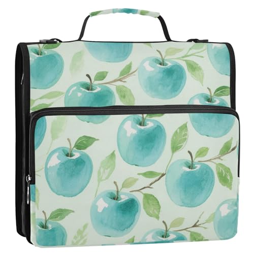 Green Fruit 3,8 cm Ringbuch mit Reißverschluss und Schultergurt und Griff, mehrere Taschen, Dokumenten-Aufbewahrungstasche für Schule/Büro von siphylline