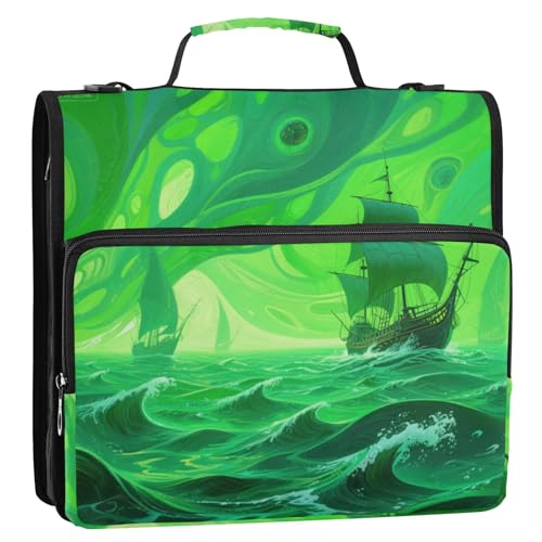 Green Sea Boat abstrakte 3 Ringe, 3,8 cm, stabiler Reißverschluss, Ordner mit Griff, wasserdichte Dokumente, Dateien, Aufbewahrungstasche für Schule Green Sea Boat abstrakte 3 Ringe, 3,8 cm, stabiler Reißverschluss, Ordner mit Griff, wasserdichte Dokumente, Dateien, Aufbewahrungstasche für Schule von siphylline