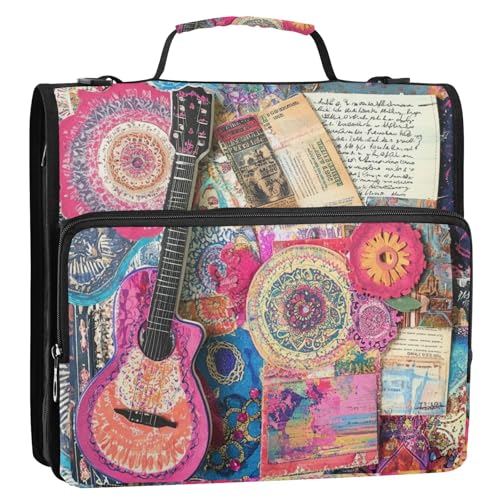 Guitar Journey Aktenordner mit 3 Ringen, mit Reißverschluss und Schultergurt und Griff, leicht zu transportieren, Dokumentenmappe, Organizer für Mittelschüler von siphylline