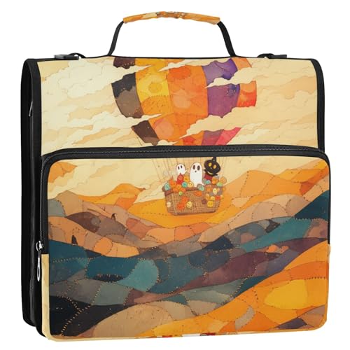 Halloween-Ballon-Organizer mit 3 Ringen und Schultergurt, mehrere Taschen, Schulordner, Organizer für Büro, Schule von siphylline