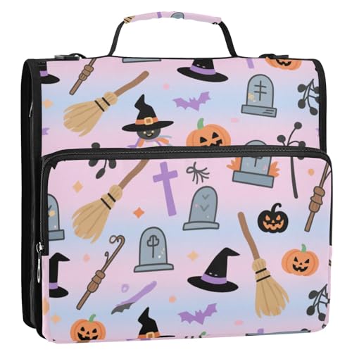 Halloween-Bindertasche mit 3 Ringen, Reißverschluss, mit Schultergurt, leicht zu transportieren, Dokumentenmappe, Organizer für die Schule von siphylline