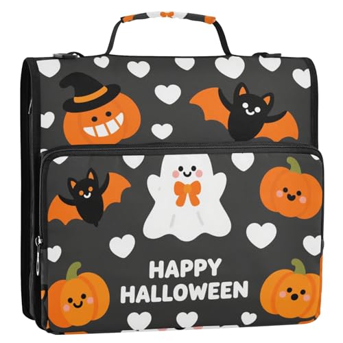 Halloween Herz Kürbis Grau Orange 3,8 cm 3 Ringe Ordner mit extra Taschen mit Griff leicht zu tragen tragbar Zuhause Reise sichere Aufbewahrungstasche für Mittelschüler von siphylline