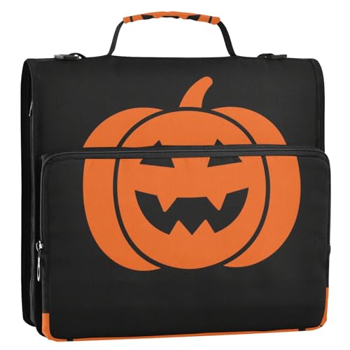 Halloween Kürbis Orange 3 Ringe 3,8 cm Reißverschluss Ordner mit Griff und abnehmbarem Schultergurt Mehrere Taschen Tragbar Zuhause Reise Sichere Aufbewahrungstasche für Büro Schule von siphylline