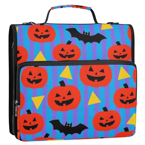 Halloween-Kürbis-Ordner mit 3 Ringen, Reißverschluss, mit Schultergurt, Kapazität für Schule, Büro, 3,8 cm von siphylline