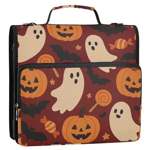 Halloween-Kürbisse und Geister, 3,8 cm, 3 Ringe, Ordner, Reißverschluss mit Riemen, inklusive Reißverschlusstasche, Dokumentenmappe, Organizer für Mittelschule von siphylline