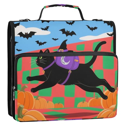Halloween schwarze Katzen, 3,8 cm, 3 Ringe, stabiler Reißverschluss, Ordner mit Riemen, wasserdicht, Dokumentenordner für die Schule Halloween schwarze Katzen, 3,8 cm, 3 Ringe, stabiler Reißverschluss, Ordner mit Riemen, wasserdicht, Dokumentenordner für die Schule von siphylline