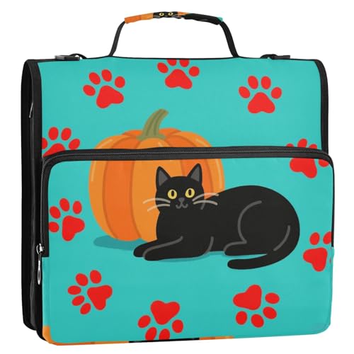 Halloween schwarze Katzen und Kürbisse, 3,8 cm, 3 Ringe, Reißverschluss, Ordner mit Riemen, mehrere Taschen, Dokumentenmappe für die Schule Halloween schwarze Katzen und Kürbisse, 3,8 cm, 3 Ringe, Reißverschluss, Ordner mit Riemen, mehrere Taschen, Dokumentenmappe für die Schule von siphylline