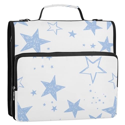 Handdraw Stars Ordner mit 3 Ringen, 3,8 cm, extra Taschen mit Riemen, wasserdicht, mit Reißverschluss, für Mittelschüler, Babyblau von siphylline