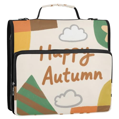 Happy Autumn Cartoon-Zeichnung, 3,8 cm, 3-Ring-Organizer, Ordner mit Schultergurt und Griff, mehrere Taschen, Dokumentenmappe für die Schule von siphylline