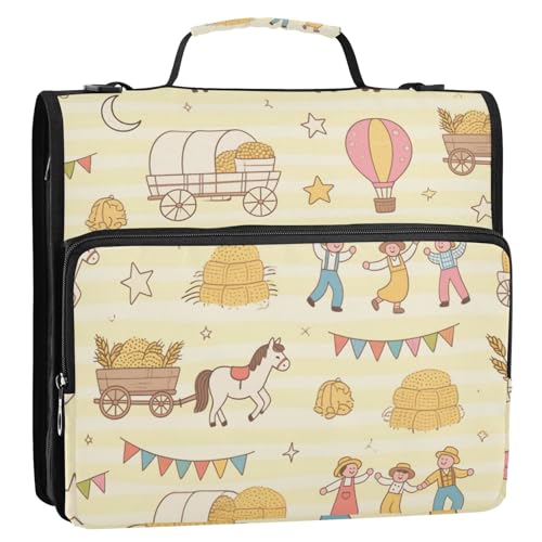 Happy Farm Celebration Bunter Ringordner mit 3 Ringen, inklusive Reißverschlusstasche, Portfolio-Ordner für Mittelschüler von siphylline