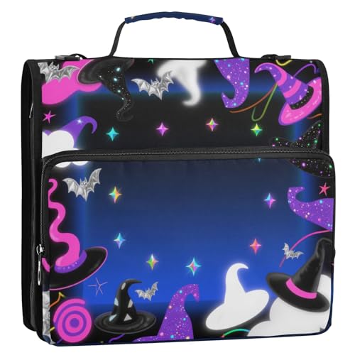 Happy Halloween Dreamy Witch Hat 3,8 cm 3 Ringe Büroordner Organizer mit Schultergurt inklusive Reißverschlusstasche Dokumentenmappe Organizer geeignet für Mittelschule von siphylline
