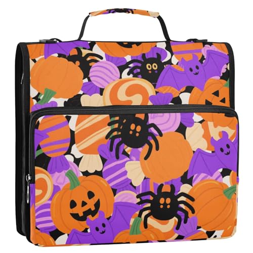 Happy Halloween Kürbisspinne, 3,8 cm, 3-Ringe, Reißverschluss, Ordner mit Schultergurt und Griff, einfach zu tragen, Schulbedarf, Organizer für Büro, Schule von siphylline