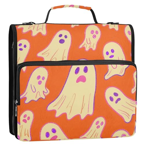 Happy Halloween Organizer mit 3 Ringen, 3,8 cm, mit Schultergurt und Griff, mehrere Taschen, Dokumentenmappe für Büro, Schule, Orange von siphylline