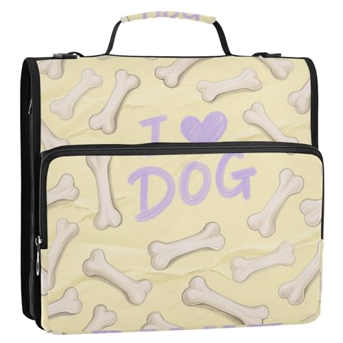 I Love Dog Bone Ordner mit 3 Ringen, extra Taschen, Griff und abnehmbarem Schultergurt, mehrere Taschen, Dokumenten-Organizer für Büro, Schule, 3,8 cm, Gelb I Love Dog Bone Ordner mit 3 Ringen, extra Taschen, Griff und abnehmbarem Schultergurt, mehrere Taschen, Dokumenten-Organizer für Büro, Schule, 3,8 cm, Gelb von siphylline