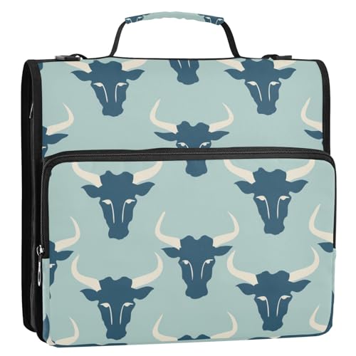 Jon Klassen Style Bull Baby Blue 3 Ringe 3,8 cm Organizer Ordner mit Griff Multi-Pocket Dokumenten-Organizer für Mittelschule von siphylline