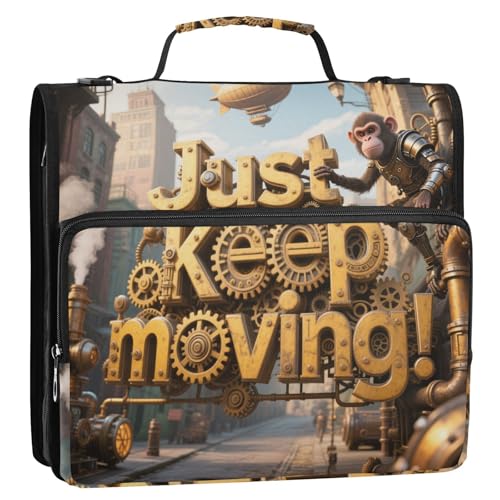 Just Keep Moving Aktenordner mit niedlichem Tier, Affe, 3,8 cm, 3 Ringe, Organizer mit Schultergurt, Portfolio, Portfolio, Organizer für Mittelschule von siphylline