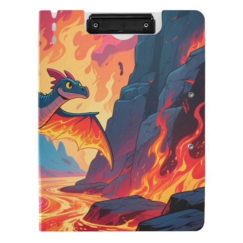 Klappbare Klemmbretter Cartoon Dinosaurier mit Feuer A4 Klemmbrett Clipfolio Horizontal und Vertikal Doppelclips Büro Klemmbrett mit Abdeckung von siphylline