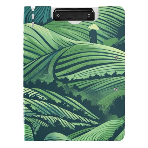 Klappbare Klemmbretter Teepicking Landschaft Retro Poster Design A4 Klemmbrett Padfolio Doppelte Metallclips Stifthalter Schule Klemmbrett mit Abdeckung von siphylline
