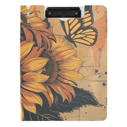 Klappbares Klemmbrett Schmetterlinge und Sonnenblumen, A4-Klemmbrett, Clipfolio, doppelte Metallklammern, Stifthalter, Schulklemmbrett mit festem Einband Klappbares Klemmbrett Schmetterlinge und Sonnenblumen, A4-Klemmbrett, Clipfolio, doppelte Metallklammern, Stifthalter, Schulklemmbrett mit festem Einband von siphylline