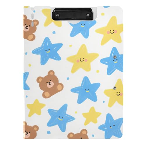 Klemmbrett Faltbares Cantoon Blau Gelb Sterne Niedliche Bären A4 Klemmbrett mit Padfolio Doppelclips Stifthalter Still-Clipboard mit Abdeckung von siphylline
