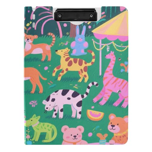 Klemmbrett-Mappe, Cartoon, niedlich, bunt, Tierparty, A4-Klemmbrett mit Padfolio, zwei Metall-Clips, Stifthalter, Büro-Klemmbrett mit festem Einband Klemmbrett-Mappe, Cartoon, niedlich, bunt, Tierparty, A4-Klemmbrett mit Padfolio, zwei Metall-Clips, Stifthalter, Büro-Klemmbrett mit festem Einband von siphylline
