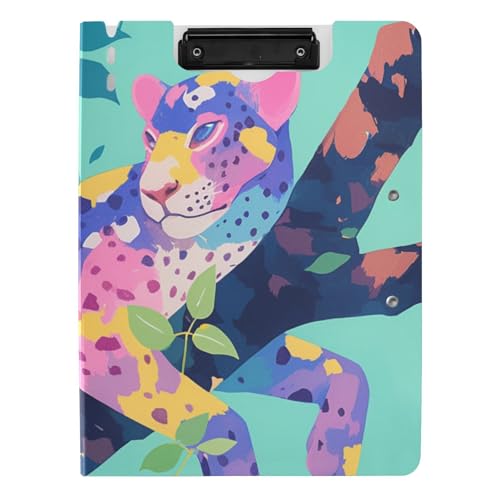 Klemmbrett-Mappe, buntes Leopardenmuster, A4-Klemmbrett mit Ordner, horizontale und vertikale Doppel-Clips, Still-Klemmbrett mit Abdeckung Klemmbrett-Mappe, buntes Leopardenmuster, A4-Klemmbrett mit Ordner, horizontale und vertikale Doppel-Clips, Still-Klemmbrett mit Abdeckung von siphylline