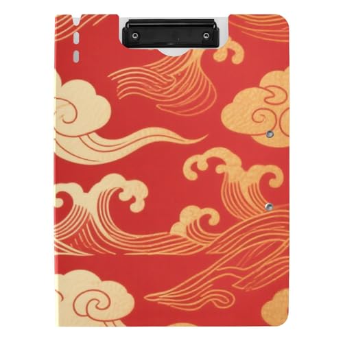 Klemmbrett-Mappe, rot und goldfarben, chinesischer Stil, verheißungsvolle Wolken, A4-Klemmbrett mit Padfolio, zwei Metallclips, Stifthalter, Büro-Klemmbrett mit Abdeckung Klemmbrett-Mappe, rot und goldfarben, chinesischer Stil, verheißungsvolle Wolken, A4-Klemmbrett mit Padfolio, zwei Metallclips, Stifthalter, Büro-Klemmbrett mit Abdeckung von siphylline
