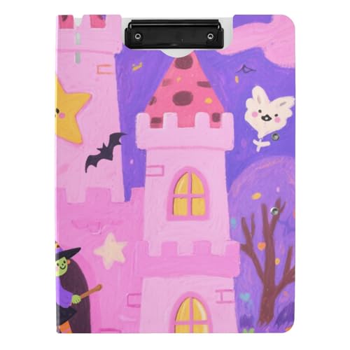 Klemmbrett Ordner Cartoon Halloween Pink Castle A4 Klemmbrett Folio Doppelte Metallclips Stifthalter Büro Klemmbrett mit Abdeckung von siphylline