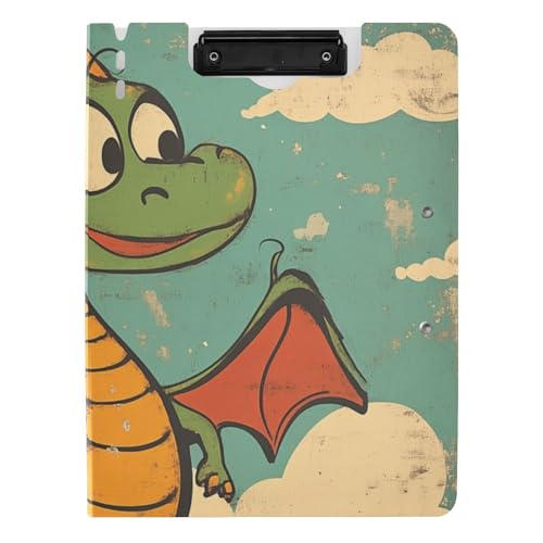 Klemmbrett Ordner Cartoon Niedlicher Retro Grüner Drache A4 Klemmbrett mit Binder Zwei Metallclips Stifthalter Schule Klemmbrett mit Abdeckung von siphylline