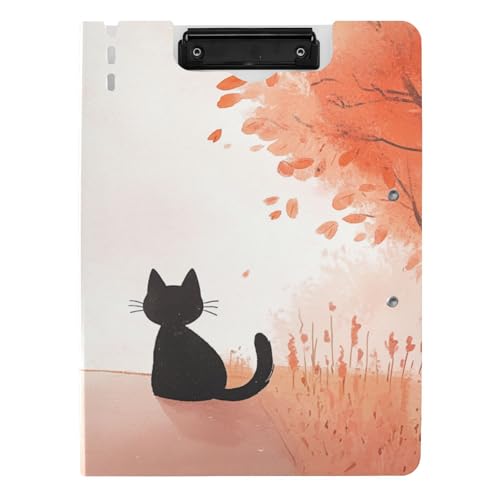 Klemmbrett Ordner Herbstszene Schwarze Katze A4 Klemmbrett mit Ordner Horizontal und Vertikal Doppelclips Schule Klemmbrett mit Abdeckung von siphylline