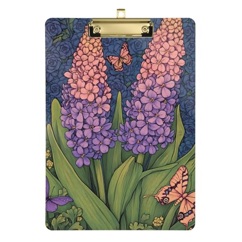 Klemmbrett aus Hyazinthen-Blumen, transparent, für Fußball-, LKW-Fahrer, Größe 22,9 x 30,5 cm, Violett und Rosa von siphylline