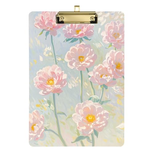 Klemmbrett für Dokumente, Motiv: Sommer, Rosa, Ölgemälde, Blumen, transparent, für Fußball-LKW-Fahrer, Größe 22,9 x 30,5 cm von siphylline