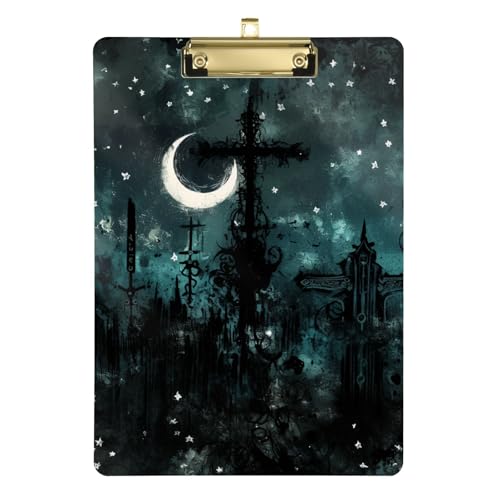 Klemmbrett im Gothic-Stil, Dunkelheit, Nacht, Kreuz, Mond, Schlagbrett, wasserdicht, für Fußball-LKW-Fahrer, Größe 22,9 x 30,5 cm von siphylline