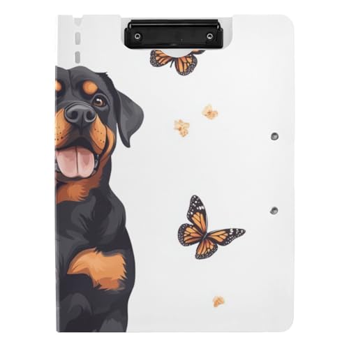 Klemmbrett mit Aufbewahrung, Cartoon-Rottweiler-Hunde, weiß, A4-Klemmbrett, Padfolio, horizontale und vertikale Doppel-Clips, Still-Clipboard mit Abdeckung von siphylline