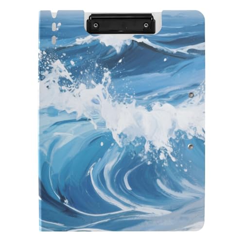 Klemmbrett mit Mappe, blaue Wellen, A4-Klemmbrett, Clipfolio, zwei Metallklammern, Stifthalter, Büro-Klemmbrett mit festem Einband Klemmbrett mit Mappe, blaue Wellen, A4-Klemmbrett, Clipfolio, zwei Metallklammern, Stifthalter, Büro-Klemmbrett mit festem Einband von siphylline