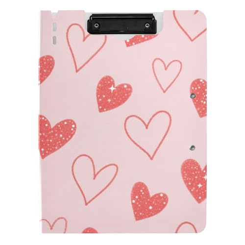 Klemmbrett mit Mappe, gefälschte Glitzer-Pailletten, Herz, Rosa, A4-Klemmbrett, Folio, zwei Metall-Clips, Stifthalter, Büro-Klemmbrett mit Abdeckung von siphylline