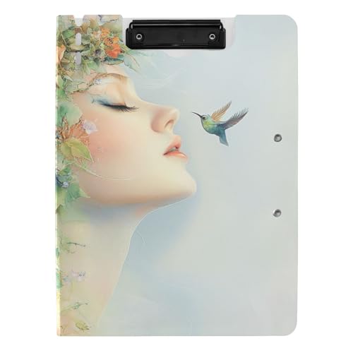 Klemmbrett mit Mappe, schönes Mädchen, Blumen, A4-Klemmbrett mit Padfolio, doppelte Metallklammern, Stifthalter, Still-Clipboard mit festem Einband Klemmbrett mit Mappe, schönes Mädchen, Blumen, A4-Klemmbrett mit Padfolio, doppelte Metallklammern, Stifthalter, Still-Clipboard mit festem Einband von siphylline