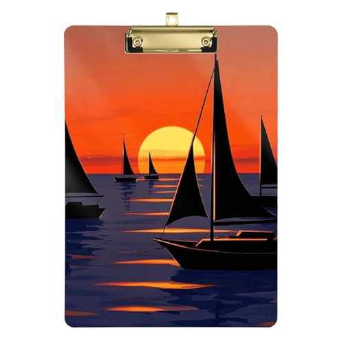 Klemmbrett mit Sonnenuntergang-Boot, 12 Stück, Acryl, niedlich, für 5. Klasse, Essentials für Lehrer, Größe 22,9 x 30,5 cm von siphylline