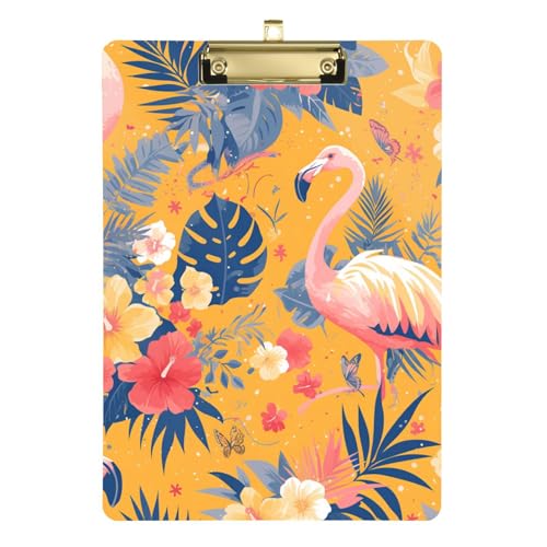 Klemmbrett mit rosa Flamingos und gelben Blumen, Standardloch für Trainer, medizinisches Klassenzimmer, Größe 22,9 x 30,5 cm von siphylline
