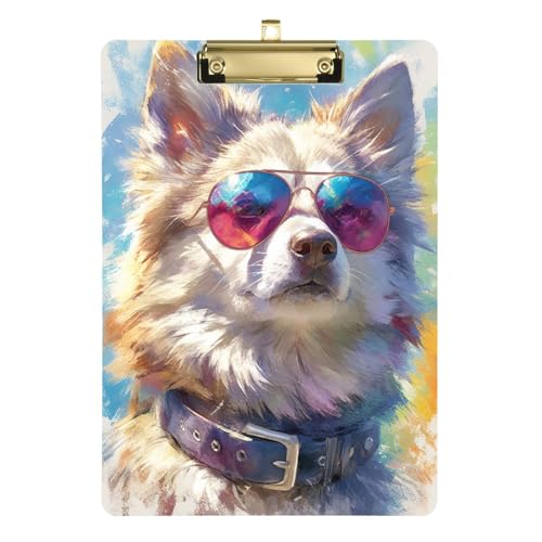 Klemmbrett mit weißem Husky und Sonnenbrille, für Jungen, Acryl, niedlich, für Softball-Trainer, Lehrer, Größe 22,9 x 30,5 cm von siphylline