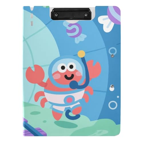 Klemmbrettmappe Cartoon Unterwasserzug Krabbe Blau A4 Klemmbrett Binderfolio Horizontal und Vertikal Doppelclips Büro Klemmbrett mit Abdeckung von siphylline
