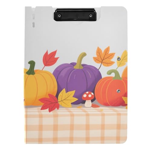 Klemmbrettmappe Hello Fall Herbst Kürbis kariert kariert A4 Klemmbrett Folio Doppelte Metallclips Stifthalter Still-Clipboard mit Abdeckung von siphylline