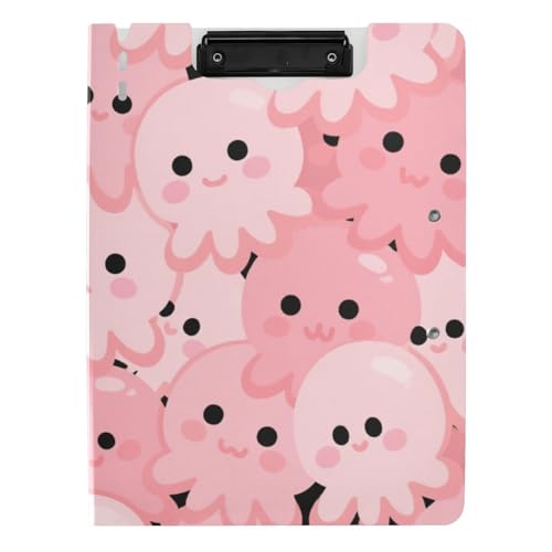 Klemmbrettmappe mit Aufbewahrung, Cartoon, niedliches Tiermeer, Rosa, A4-Klemmbrett, Binderfolio, zwei Metallclips, Stifthalter, Büro-Klemmbrett mit Abdeckung von siphylline