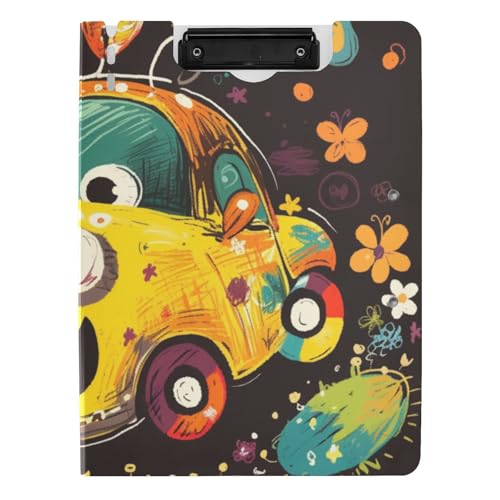Klemmbrettmappe mit Aufbewahrung, Kritzelei-Stil, Cartoon, niedliches Auto, Blume, bunt, A4-Klemmbrett, Ordner, zwei Metallclips, Stifthalter, Schulklemmbrett mit Abdeckung Klemmbrettmappe mit Aufbewahrung, Kritzelei-Stil, Cartoon, niedliches Auto, Blume, bunt, A4-Klemmbrett, Ordner, zwei Metallclips, Stifthalter, Schulklemmbrett mit Abdeckung von siphylline
