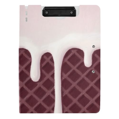 Klemmbrettmappe mit Aufbewahrung, Waffelraster, Eiscreme, Beere, Braun, A4-Klemmbrett mit Ordner, doppelte Metallklammern, Stifthalter, Still-Clipboard mit Abdeckung von siphylline