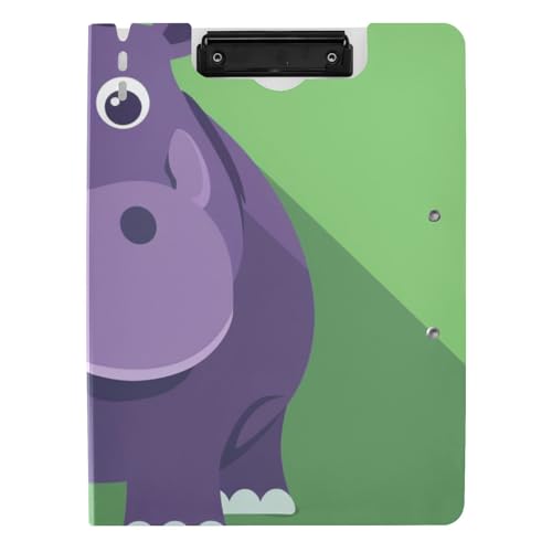 Klemmbrettmappe mit Aufbewahrung, niedliches violettes Nilpferd, A4, Klemmbrett, Binderfolio, horizontale und vertikale Doppelklammern, Büro-Klemmbrett mit festem Einband von siphylline