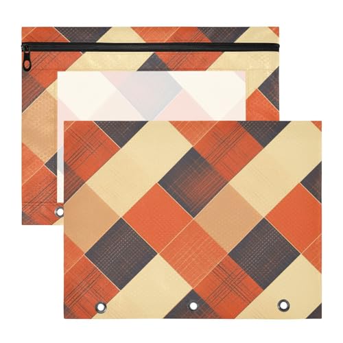Kosmetiktasche, 3 Löcher, Kunststoff, Aktenordner für A4-Papier, Briefe, 2 Stück, Studenten, Schulanfang, Braun, Orange, kariert Kosmetiktasche, 3 Löcher, Kunststoff, Aktenordner für A4-Papier, Briefe, 2 Stück, Studenten, Schulanfang, Braun, Orange, kariert von siphylline