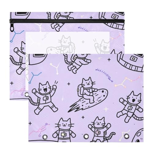 Kosmetiktasche, Mehrzweck-Kunststoff-Aktenordner für 3-Ringe, 2 Stück, Studenten, Büro, Lila, Astronaut, Katze Kosmetiktasche, Mehrzweck-Kunststoff-Aktenordner für 3-Ringe, 2 Stück, Studenten, Büro, Lila, Astronaut, Katze von siphylline