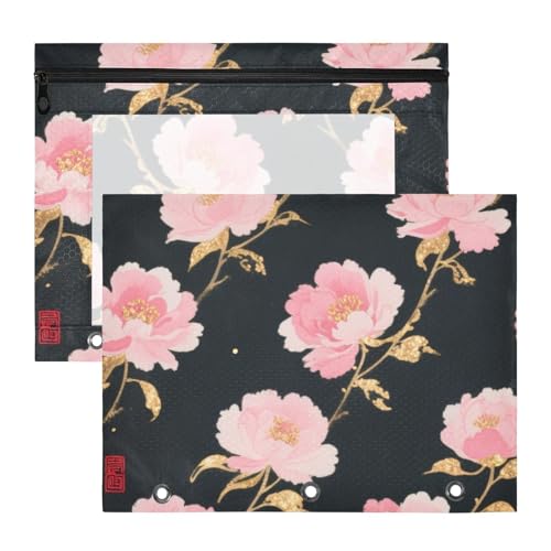 Kosmetiktasche, stabiler Kunststoff, Aktenordner für 3 Ringe, 2 Stück, Lehrer, Schulbedarf, rosa und goldene Pfingstrosen Kosmetiktasche, stabiler Kunststoff, Aktenordner für 3 Ringe, 2 Stück, Lehrer, Schulbedarf, rosa und goldene Pfingstrosen von siphylline