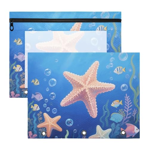 Kosmetiktasche, transparent, 3 Löcher, für A4-Papier, Briefe, 2 Stück, Lehrer, College, Zubehör, blauer Seestern Kosmetiktasche, transparent, 3 Löcher, für A4-Papier, Briefe, 2 Stück, Lehrer, College, Zubehör, blauer Seestern von siphylline